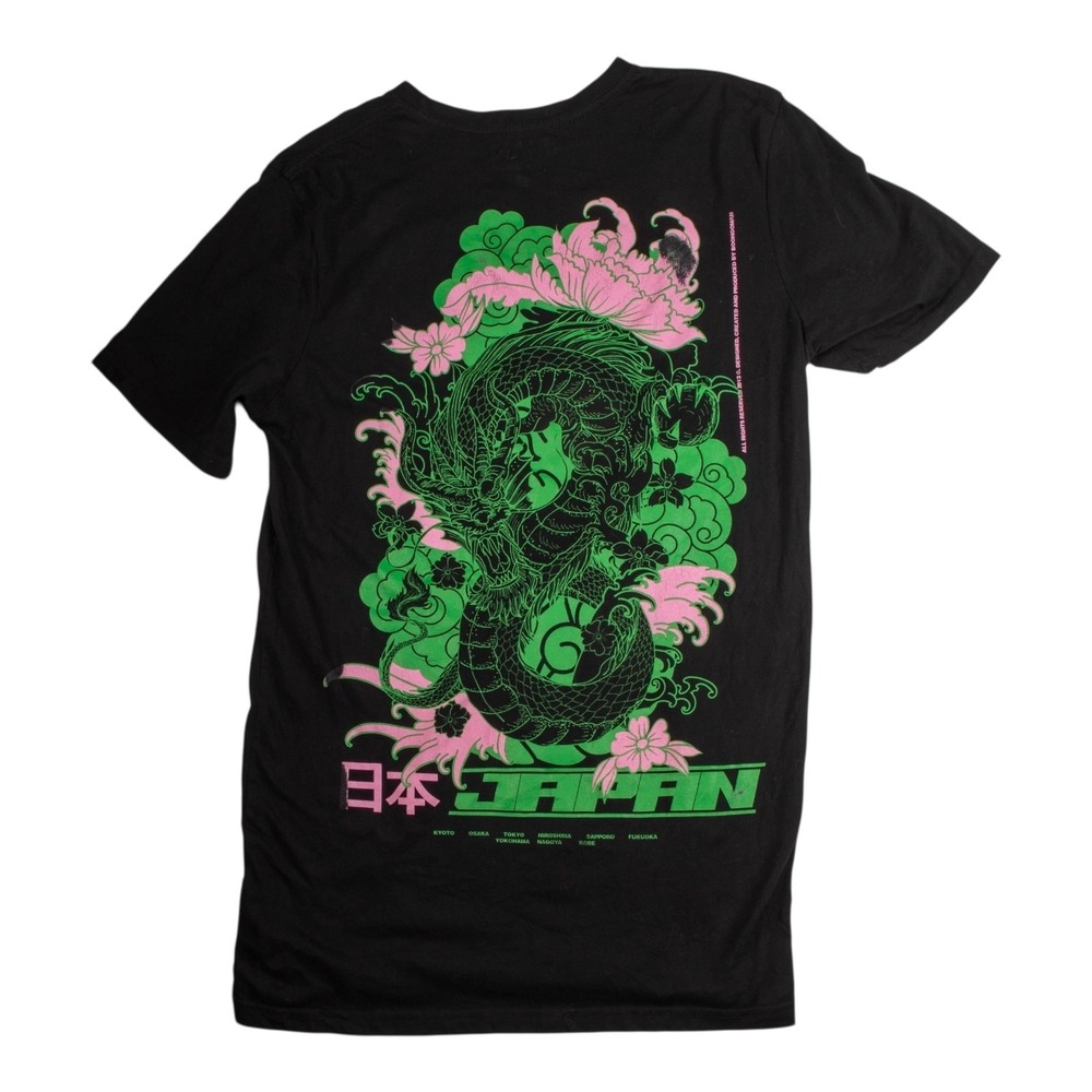 Men's Dragon Japan T Shirt Size Medium Black Short Sleeve Crew Neck Cotton